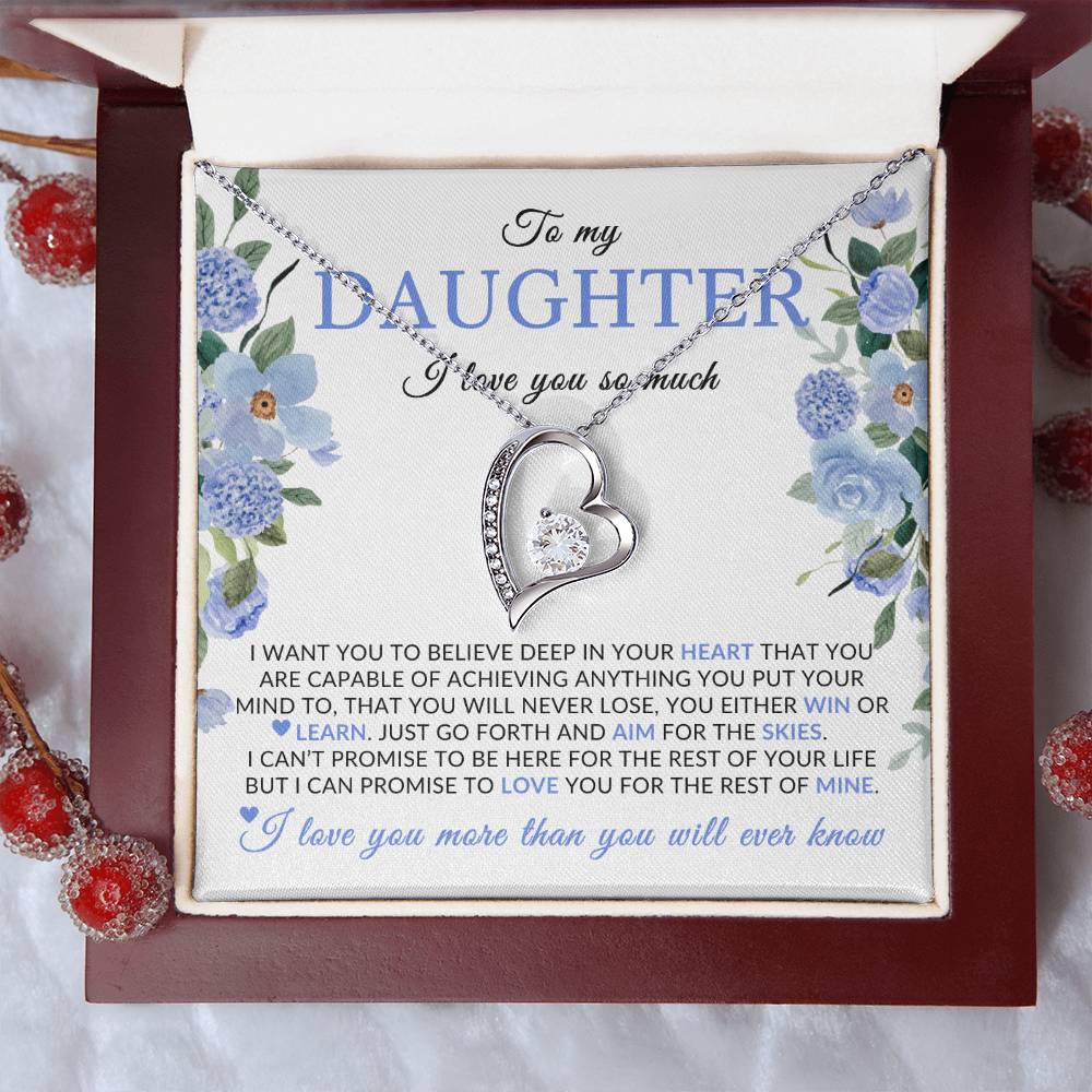 Gifts for Daughter | You Are Capable Of Achieving Anything, Forever Love Necklace, Blue Floral Message Card - White Card
