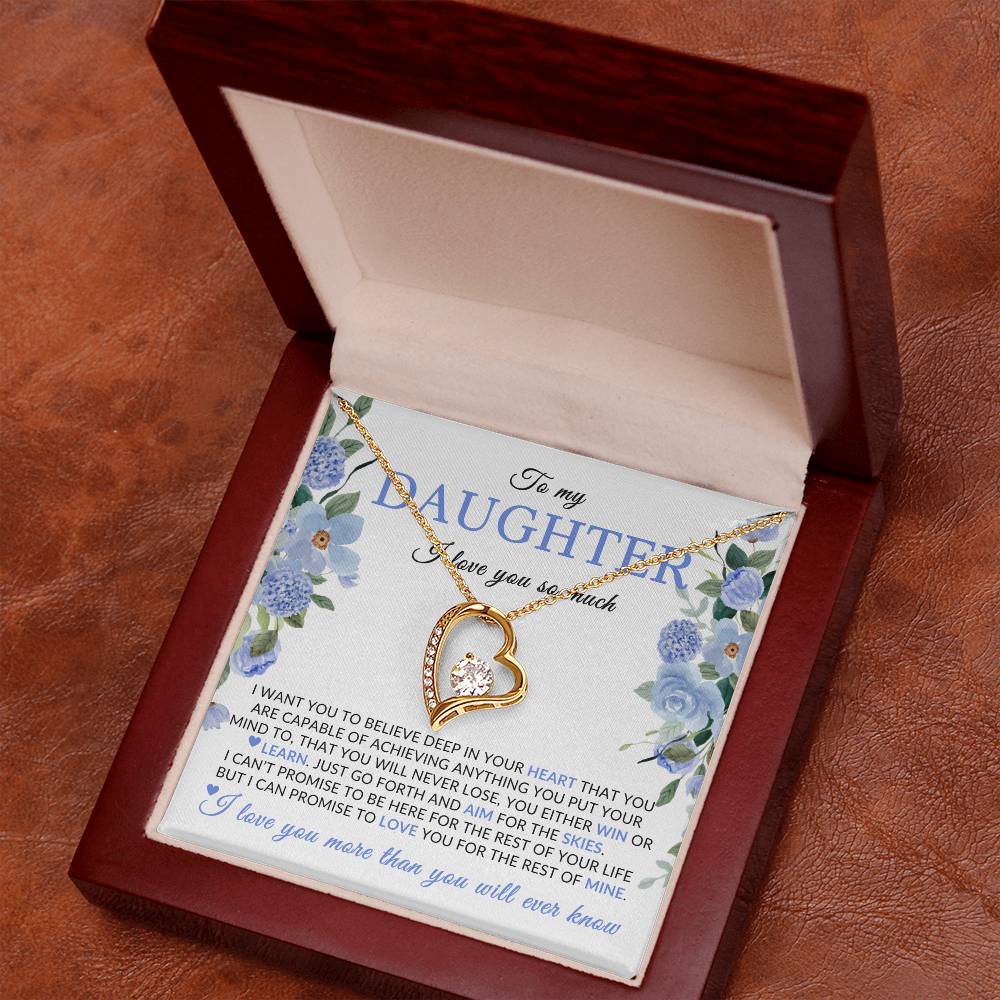 Gifts for Daughter | You Are Capable Of Achieving Anything, Forever Love Necklace, Blue Floral Message Card - White Card