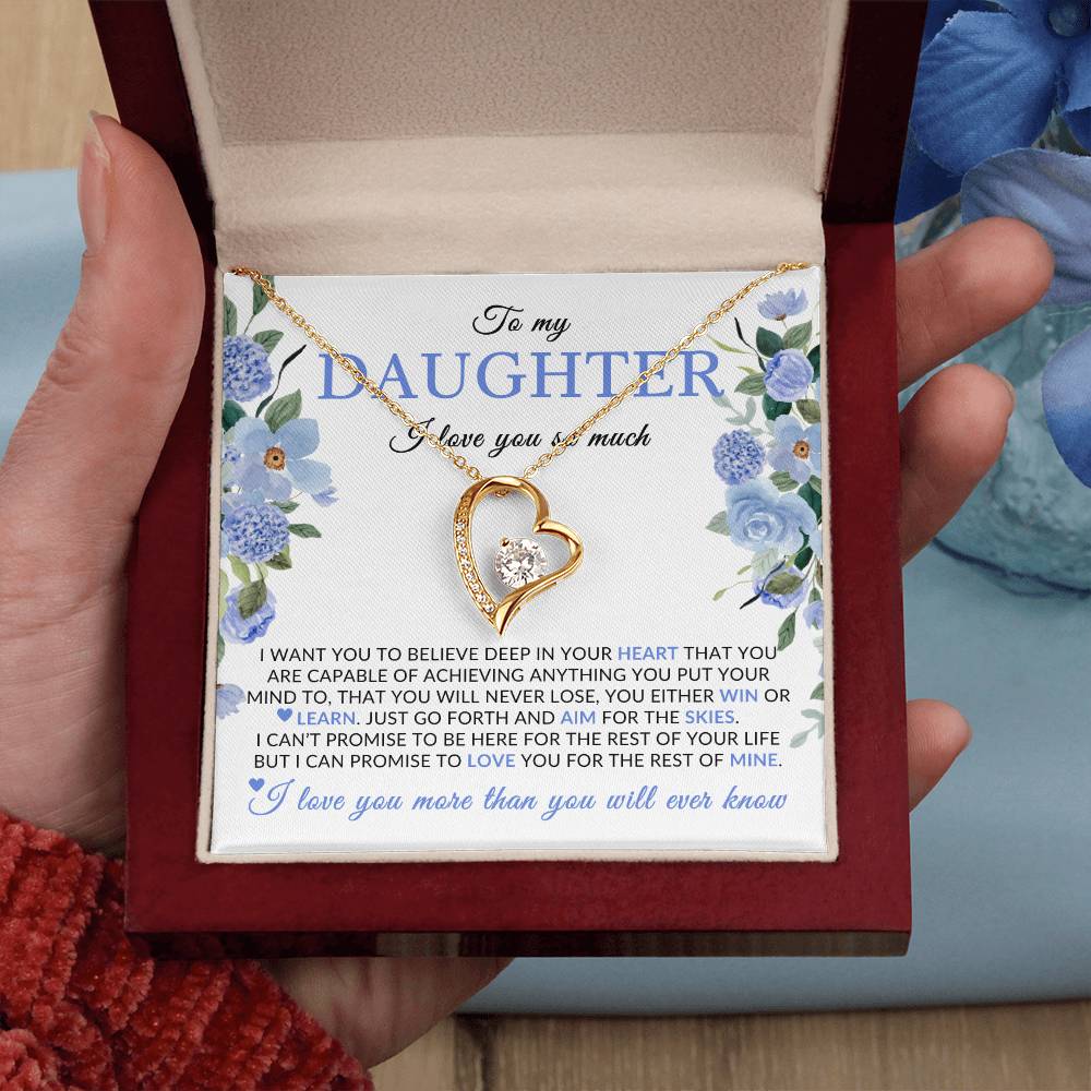 Gifts for Daughter | You Are Capable Of Achieving Anything, Forever Love Necklace, Blue Floral Message Card - White Card