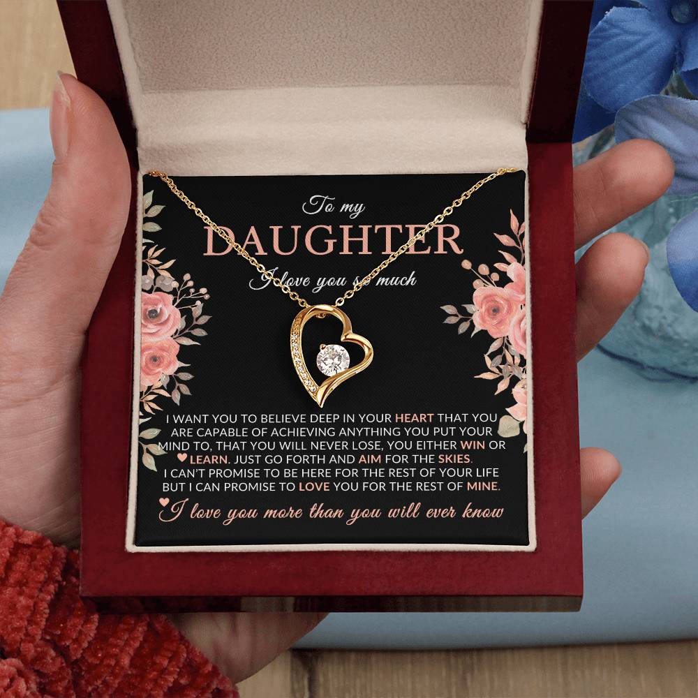 Gifts for Daughter | You Are Capable Of Achieving Anything, Forever Love Necklace, Pink Floral Message Card - Black Card