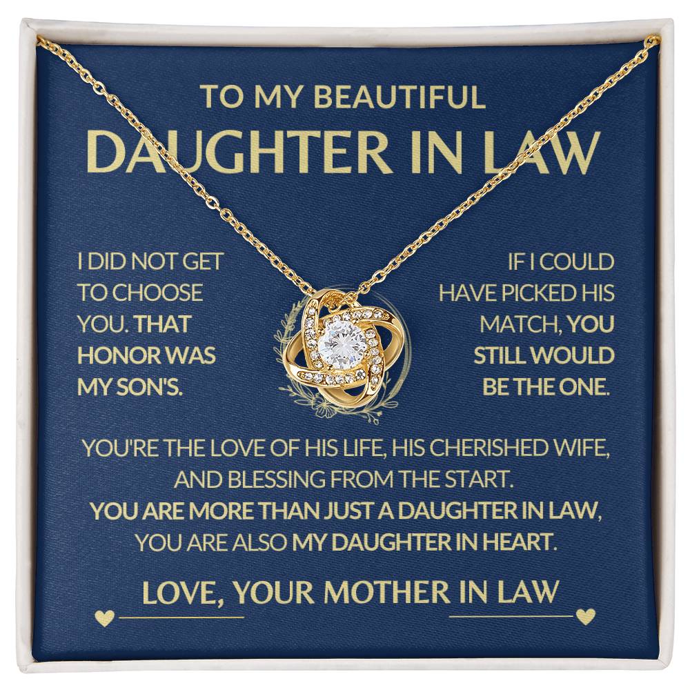To My Beautiful Daughter In Law| You Are The One| Love Knot Necklace