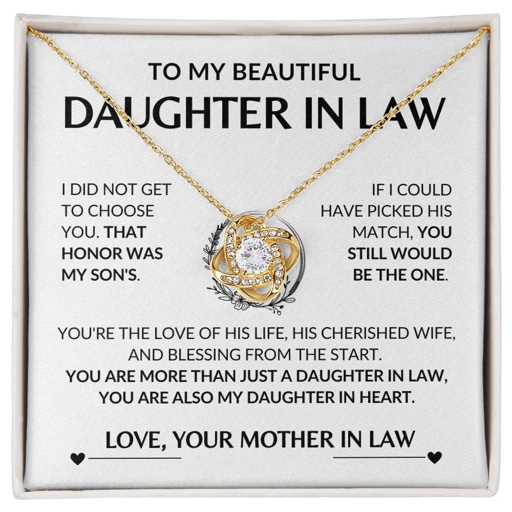 To My Beautiful Daughter In Law| You Are The One| Love Knot Necklace