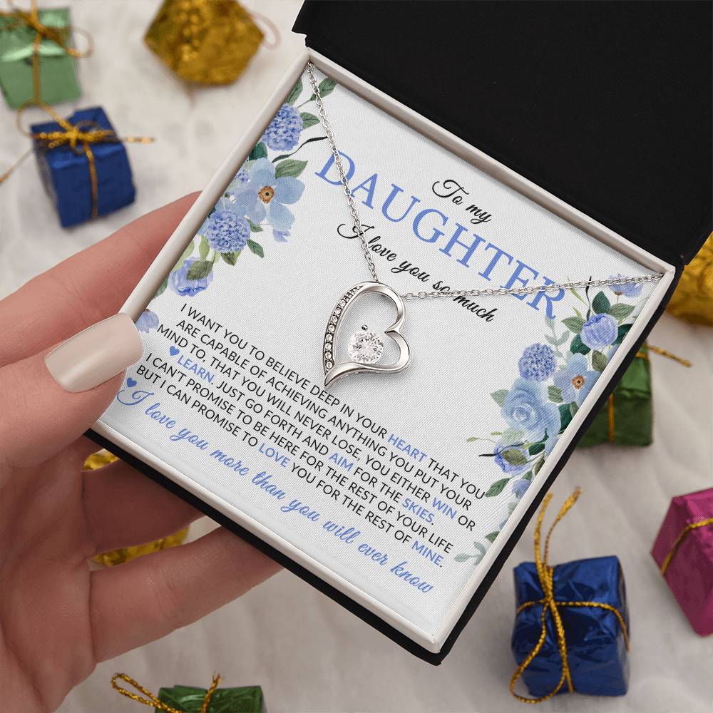 Gifts for Daughter | You Are Capable Of Achieving Anything, Forever Love Necklace, Blue Floral Message Card - White Card