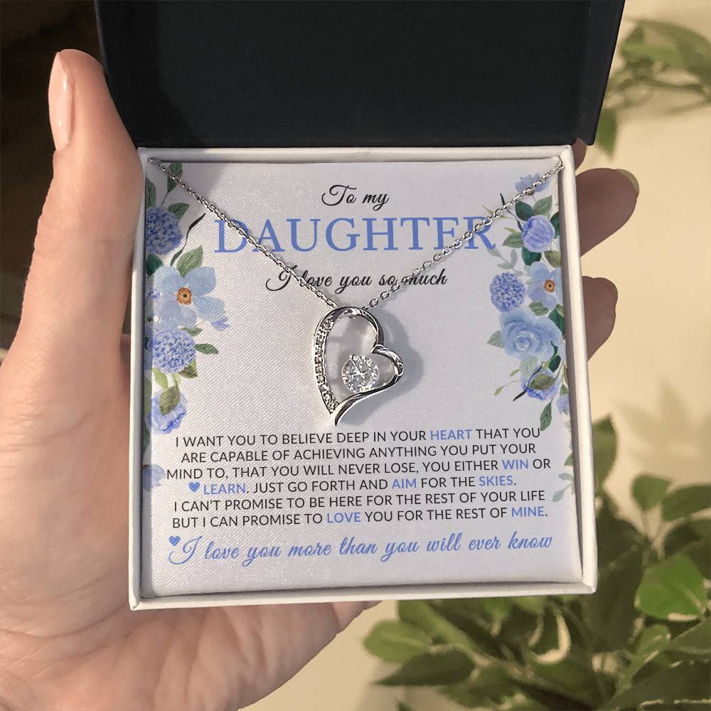 Gifts for Daughter | You Are Capable Of Achieving Anything, Forever Love Necklace, Blue Floral Message Card - White Card
