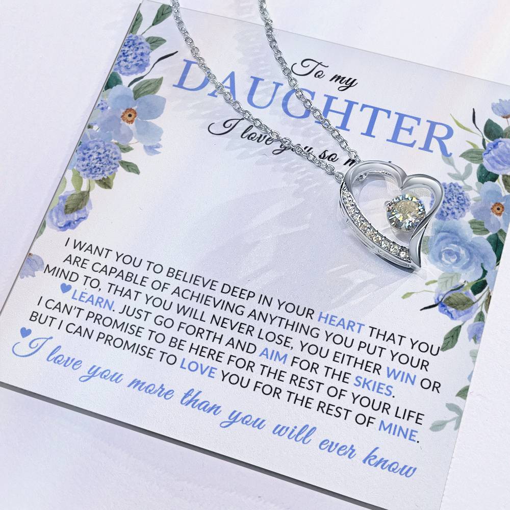 Gifts for Daughter | You Are Capable Of Achieving Anything, Forever Love Necklace, Blue Floral Message Card - White Card