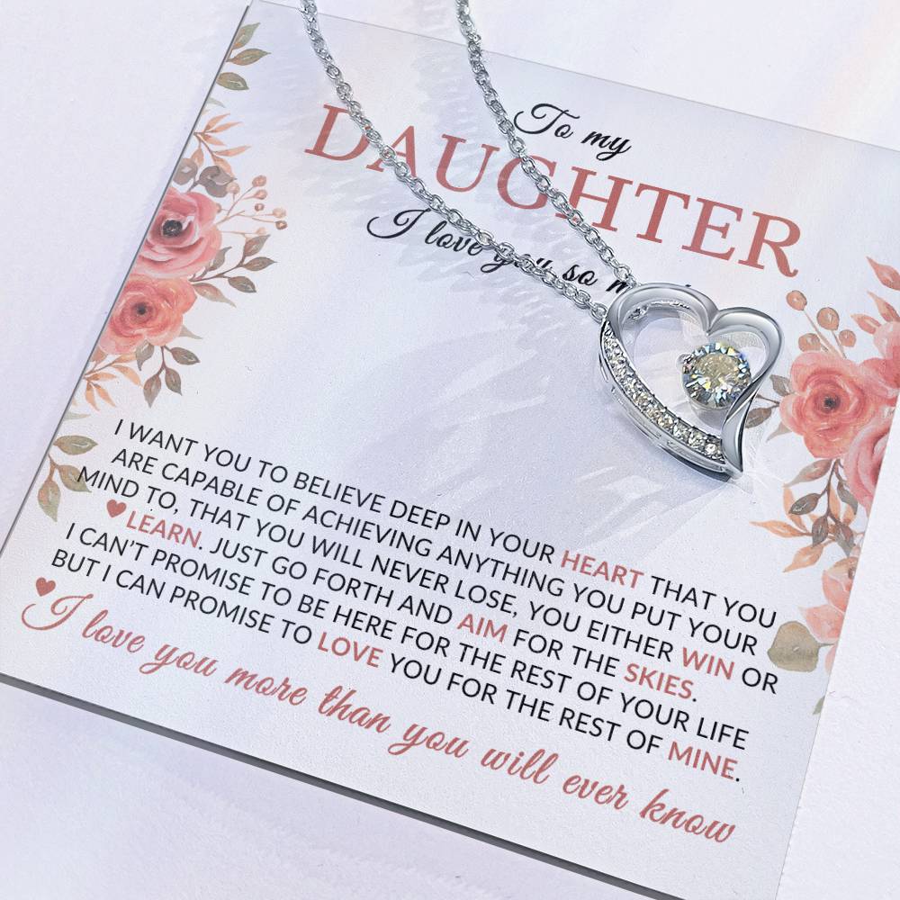 Gifts for Daughter | You Are Capable Of Achieving Anything, Forever Love Necklace, Pink Floral Message Card - White Card
