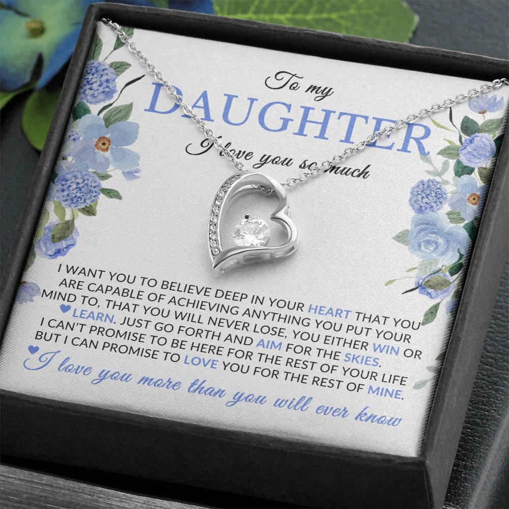 Gifts for Daughter | You Are Capable Of Achieving Anything, Forever Love Necklace, Blue Floral Message Card - White Card