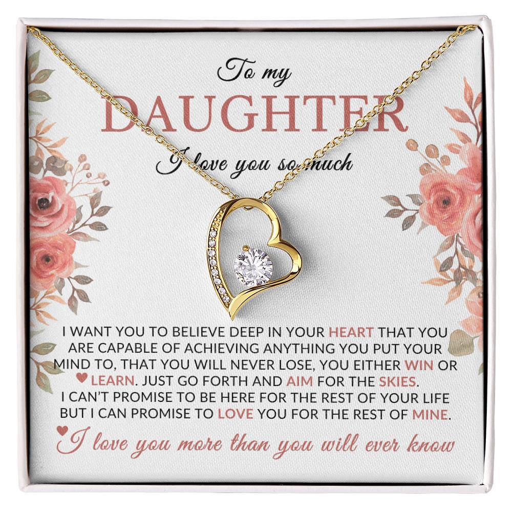Gifts for Daughter | You Are Capable Of Achieving Anything, Forever Love Necklace, Pink Floral Message Card - White Card
