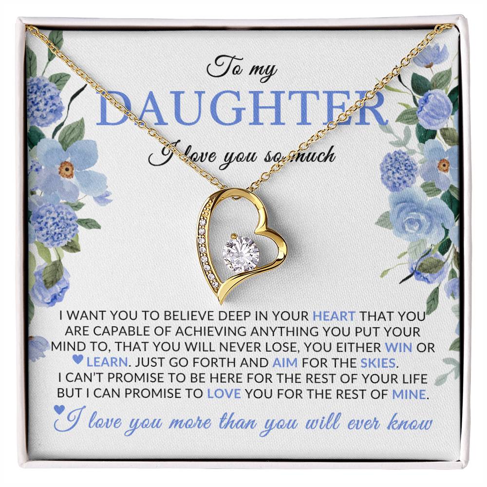 Gifts for Daughter | You Are Capable Of Achieving Anything, Forever Love Necklace, Blue Floral Message Card - White Card
