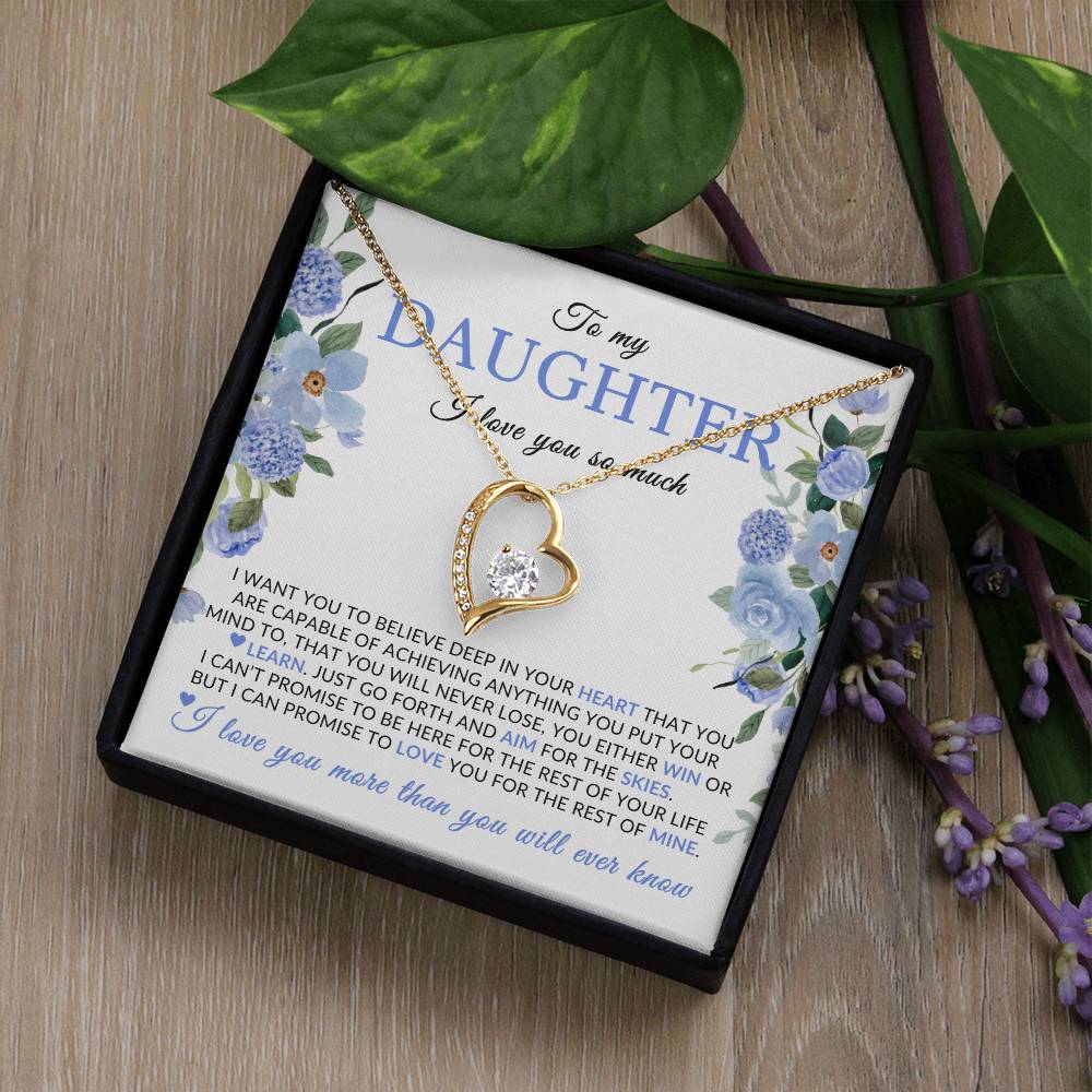 Gifts for Daughter | You Are Capable Of Achieving Anything, Forever Love Necklace, Blue Floral Message Card - White Card