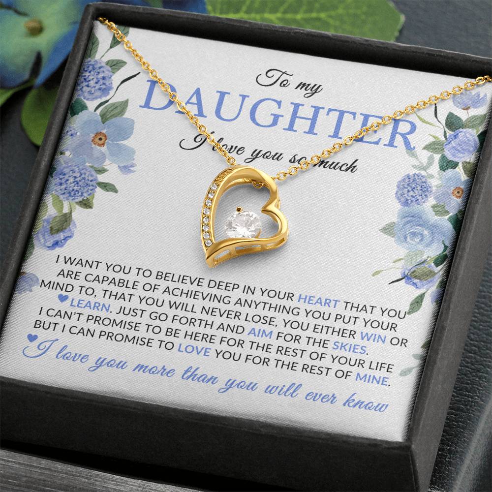 Gifts for Daughter | You Are Capable Of Achieving Anything, Forever Love Necklace, Blue Floral Message Card - White Card
