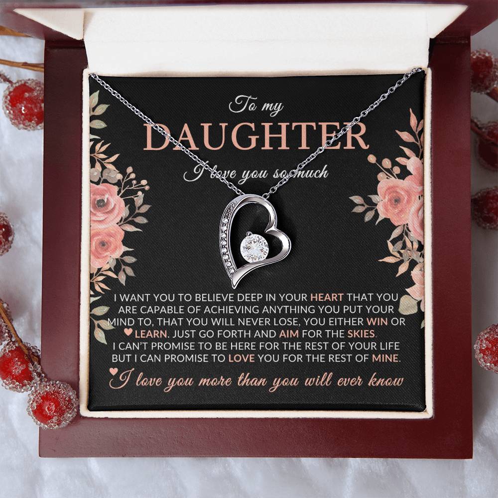 Gifts for Daughter | You Are Capable Of Achieving Anything, Forever Love Necklace, Pink Floral Message Card - Black Card