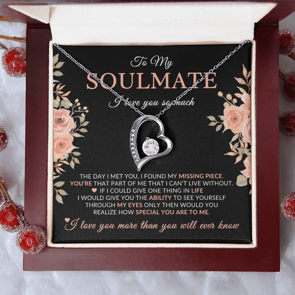 Gifts for Her | Floral Message Card, To My Soulmate Forever Love Necklace, Special Gift for Her, Mother's Day Gift, Birthday Gift for her - Black Card