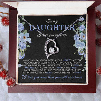 Gifts for Daughter | You Are Capable Of Achieving Anything, Forever Love Necklace, Blue Floral Message Card - Black Card