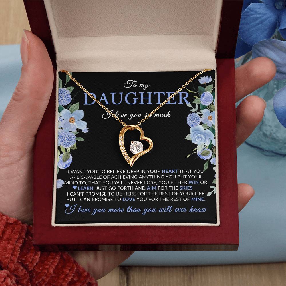 Gifts for Daughter | You Are Capable Of Achieving Anything, Forever Love Necklace, Blue Floral Message Card - Black Card