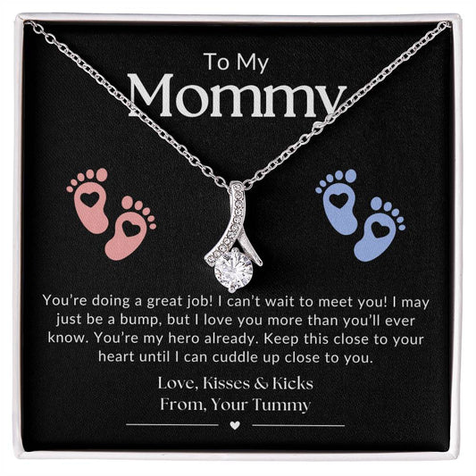 Gifts for Mom | New Mom Gift, Message Card Alluring Beauty Necklace for Mom, Baby feet Message Card - Black Card