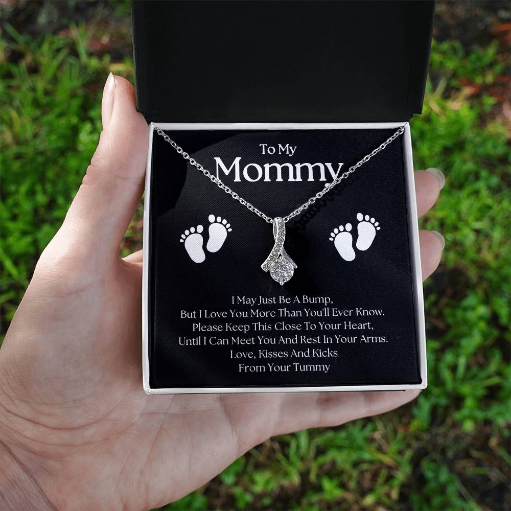 Gifts for Mom | New Mom Gift, Alluring Beauty Necklace for New Mom, Baby feet Message Card - Black Card