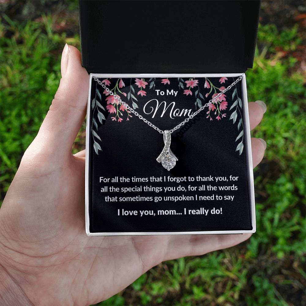 Gifts for Mom | Thank you Mom  Message Card ,  Alluring Beauty Necklace - Black Card