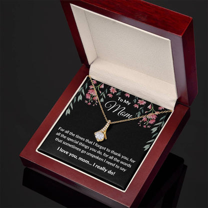 Gifts for Mom | Thank you Mom  Message Card ,  Alluring Beauty Necklace - Black Card