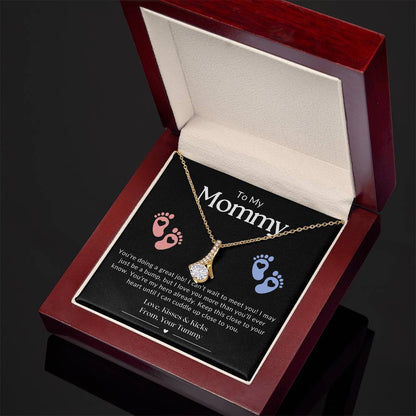 Gifts for Mom | New Mom Gift, Message Card Alluring Beauty Necklace for Mom, Baby feet Message Card - Black Card