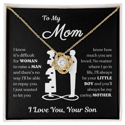 To My Mom | You'll Always be My Caring Mother, Love Knot Necklace - Black Card