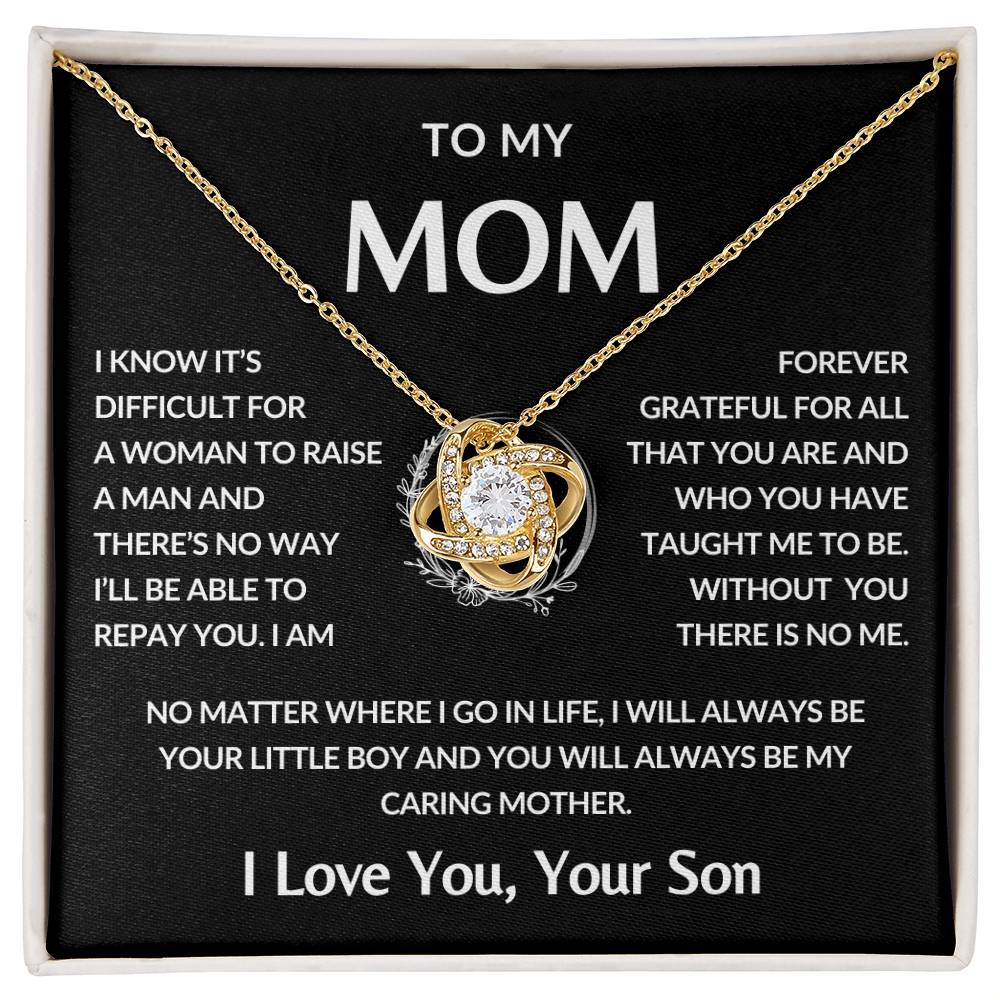 Gifts for Mom | Mother's Day Gift from Son to Mom, Love Knot Necklace with Heartfelt Mother's Day Card Message - Black card