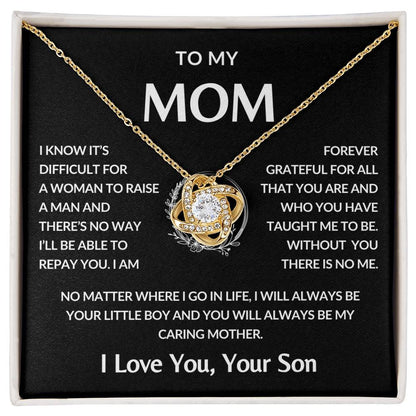 Gifts for Mom | Mother's Day Gift from Son to Mom, Love Knot Necklace with Heartfelt Mother's Day Card Message - Black card