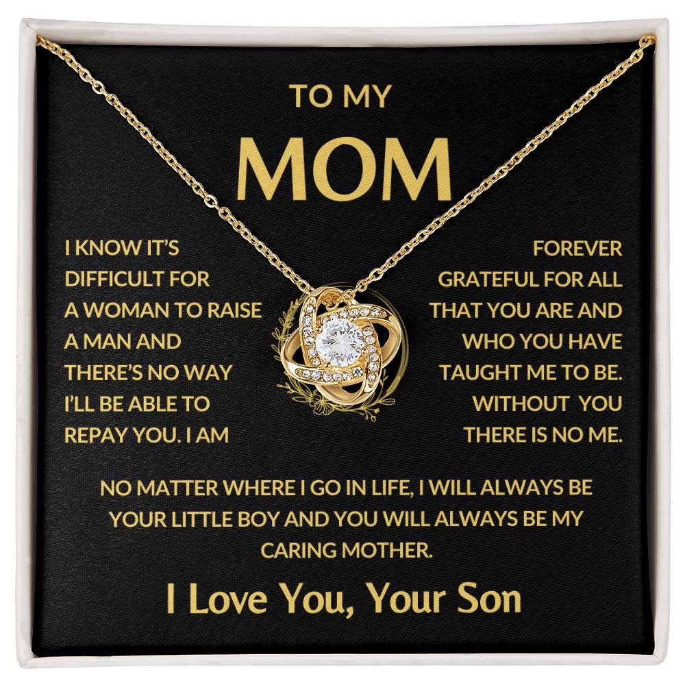 Gifts for Mom | Mother's Day Gift from Son to Mom, Love Knot Necklace with Heartfelt Mother's Day Card Message - Gold card