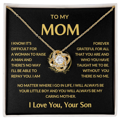 Gifts for Mom | Mother's Day Gift from Son to Mom, Love Knot Necklace with Heartfelt Mother's Day Card Message - Gold card