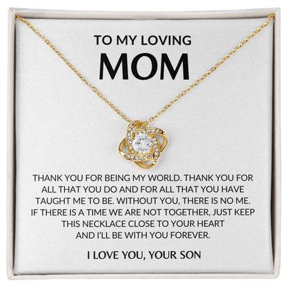 Gifts for Mom | Thank you Mom Love Knot Necklace, Gift for Mom from Son, Mom Birthday Gift, Mother's Day Gifts - White Card