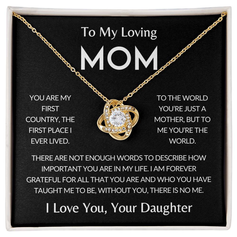 To My Loving Mom | You're the World, Love Knot Necklace, Gift from Daughter - Black Card