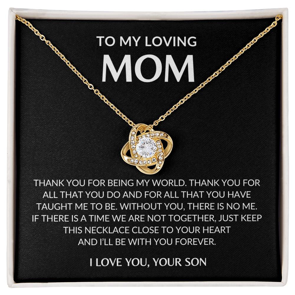 Gifts for Mom | Thank you Mom Love Knot Necklace, Gift for Mom from Son, Mom Birthday Gift, Mother's Day Gifts - Black Card