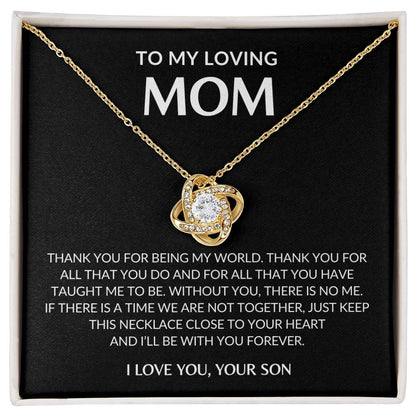 Gifts for Mom | Thank you Mom Love Knot Necklace, Gift for Mom from Son, Mom Birthday Gift, Mother's Day Gifts - Black Card