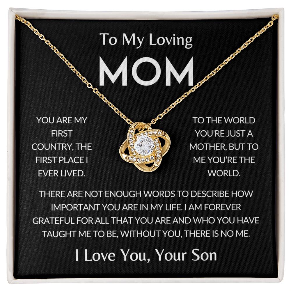 To My Loving Mom | You're the World, Love Knot Necklace, Gift from Son - Black Card