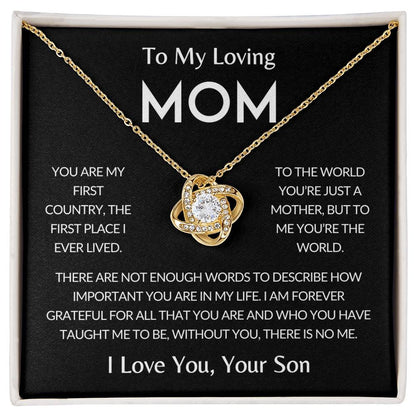 To My Loving Mom | You're the World, Love Knot Necklace, Gift from Son - Black Card