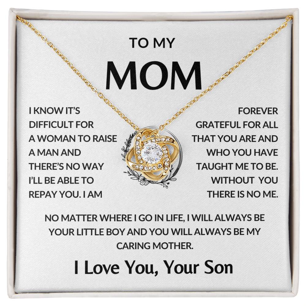 Gifts for Mom | Mother's Day Gift from Son to Mom, Love Knot Necklace with Heartfelt Mother's Day Card Message - White card