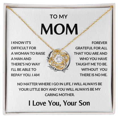 Gifts for Mom | Mother's Day Gift from Son to Mom, Love Knot Necklace with Heartfelt Mother's Day Card Message - White card