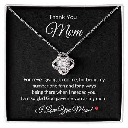 Gifts for Mom | Thank you Mom Message Card Love Knot Necklace for Mom, Gift for Mom from Daughter and Son, Mom Birthday Gift, Mother's Day Gifts - Black Card