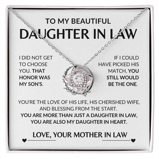 To My Beautiful Daughter In Law| You Are The One| Love Knot Necklace