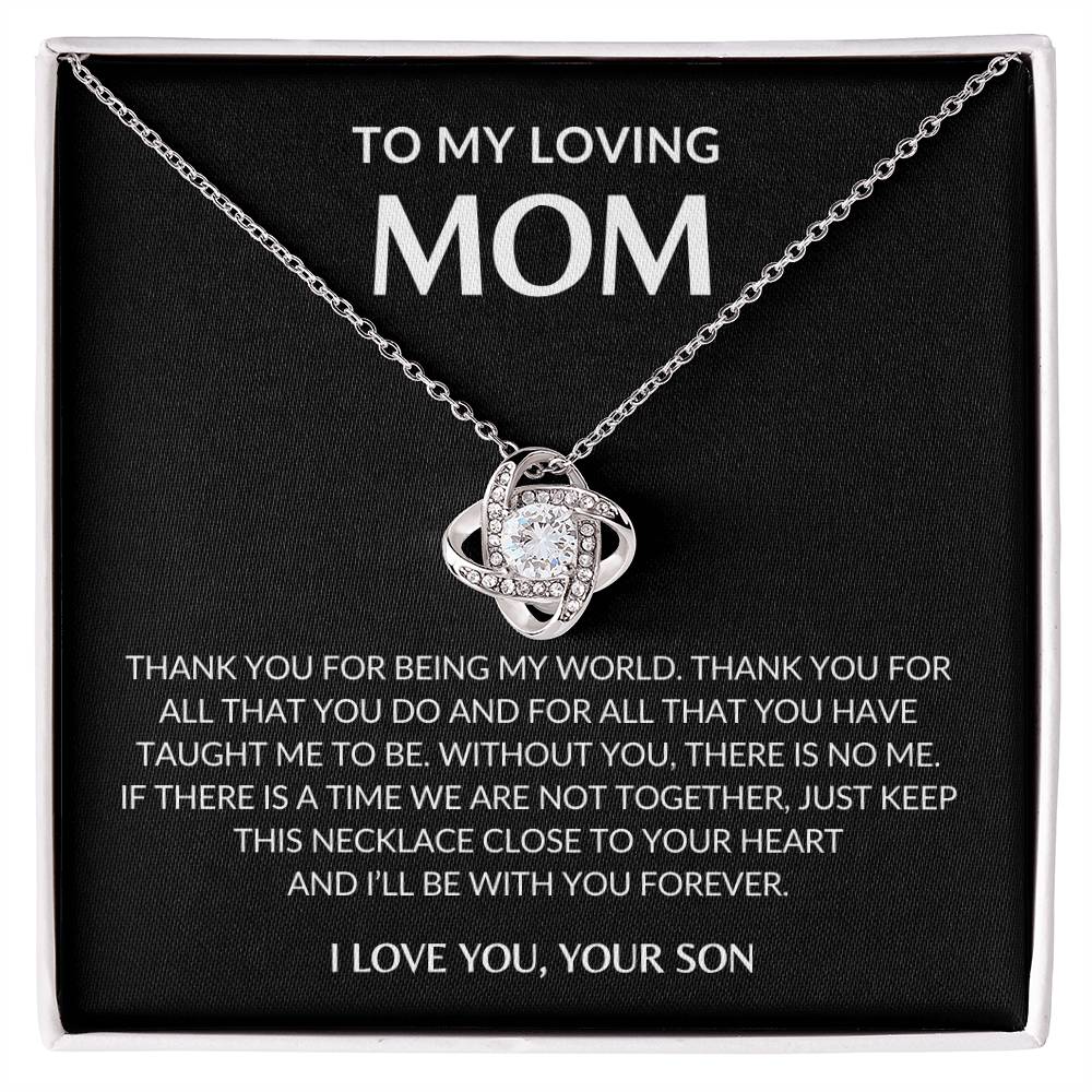 Gifts for Mom | Thank you Mom Love Knot Necklace, Gift for Mom from Son, Mom Birthday Gift, Mother's Day Gifts - Black Card