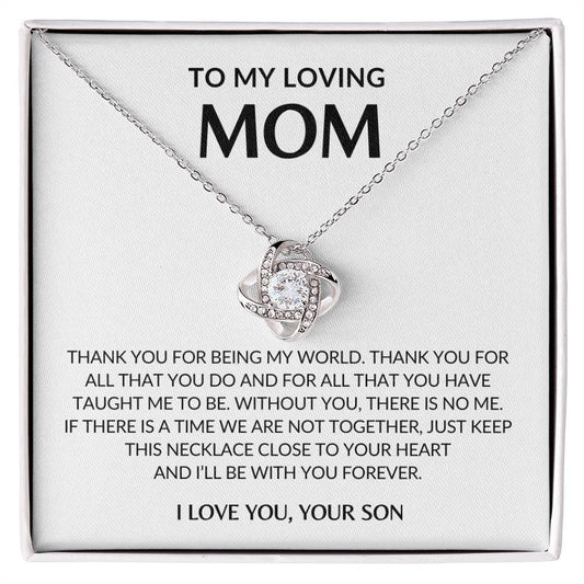 Gifts for Mom | Thank you Mom Love Knot Necklace, Gift for Mom from Son, Mom Birthday Gift, Mother's Day Gifts - White Card