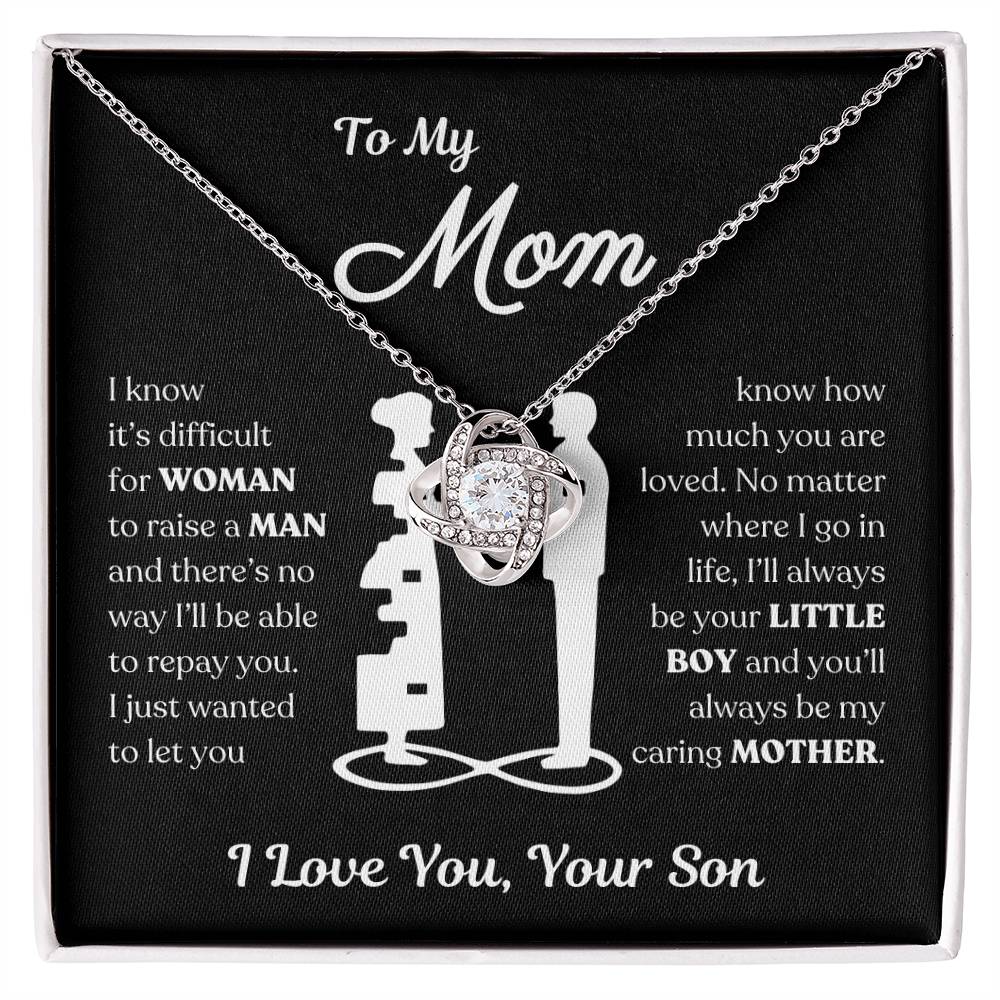 To My Mom | You'll Always be My Caring Mother, Love Knot Necklace - Black Card