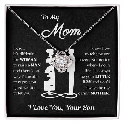 To My Mom | You'll Always be My Caring Mother, Love Knot Necklace - Black Card