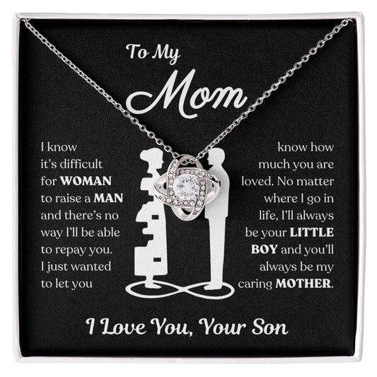 To My Mom | You'll Always be My Caring Mother, Love Knot Necklace - Black Card