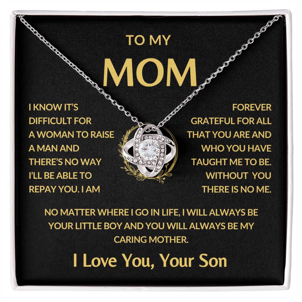 Gifts for Mom | Mother's Day Gift from Son to Mom, Love Knot Necklace with Heartfelt Mother's Day Card Message - Gold card