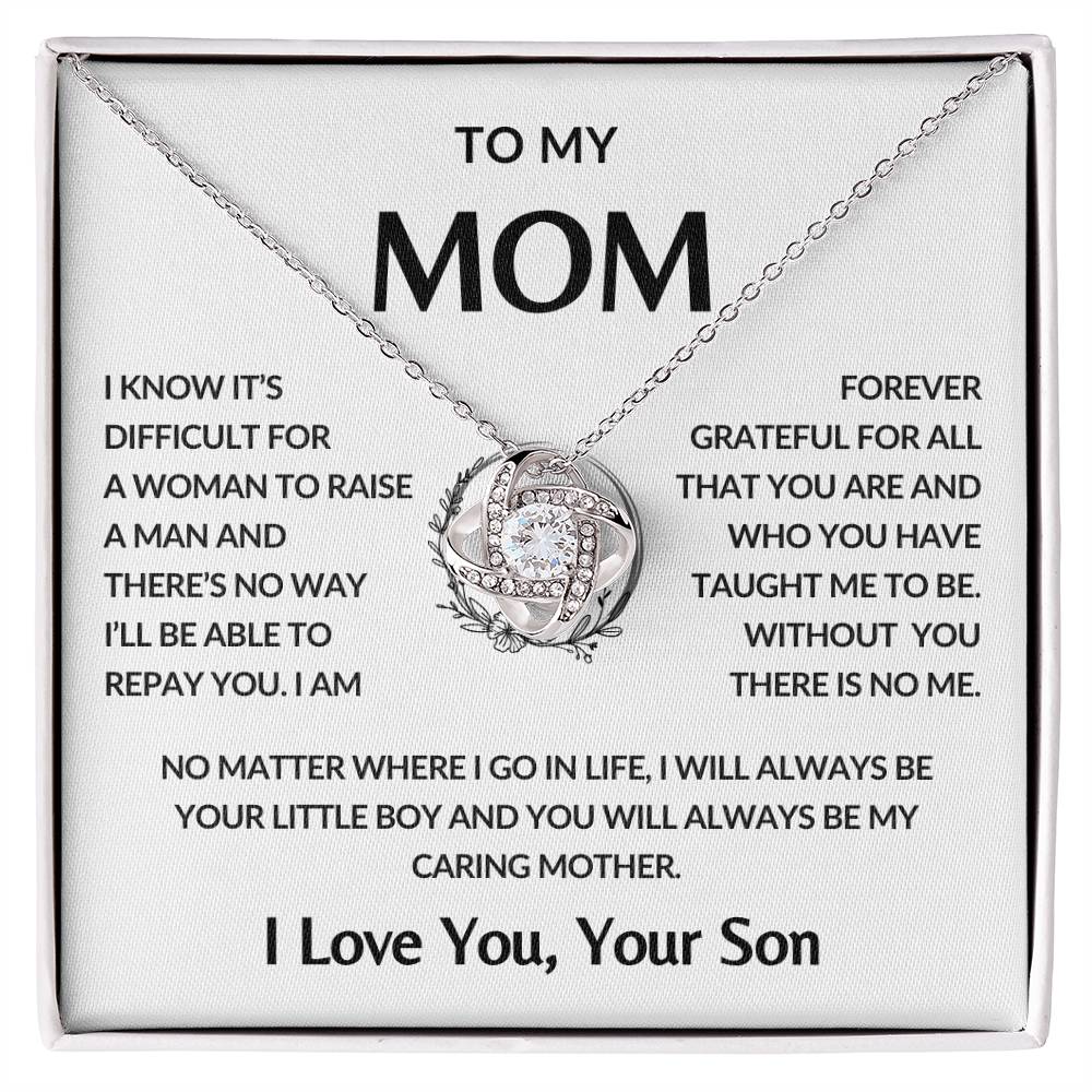 Gifts for Mom | Mother's Day Gift from Son to Mom, Love Knot Necklace with Heartfelt Mother's Day Card Message - White card