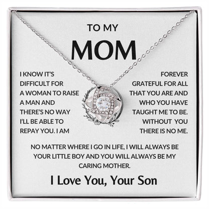 Gifts for Mom | Mother's Day Gift from Son to Mom, Love Knot Necklace with Heartfelt Mother's Day Card Message - White card