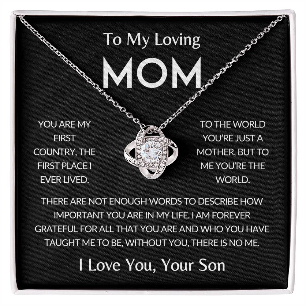 To My Loving Mom | You're the World, Love Knot Necklace, Gift from Son - Black Card