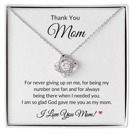 Gifts for Mom | Thank you Mom Message Card Love Knot Necklace for Mom, Gift for Mom from Daughter and Son, Mom Birthday Gift, Mother's Day Gifts - White Card