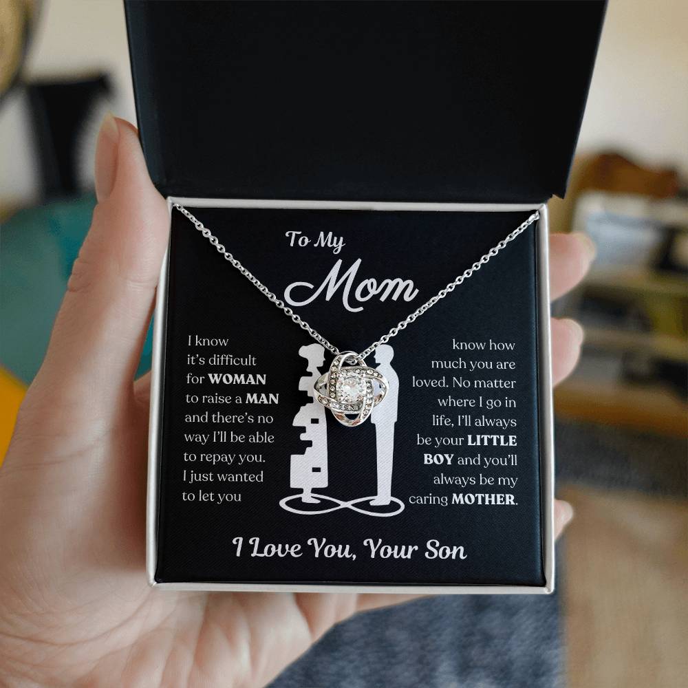 To My Mom | You'll Always be My Caring Mother, Love Knot Necklace - Black Card